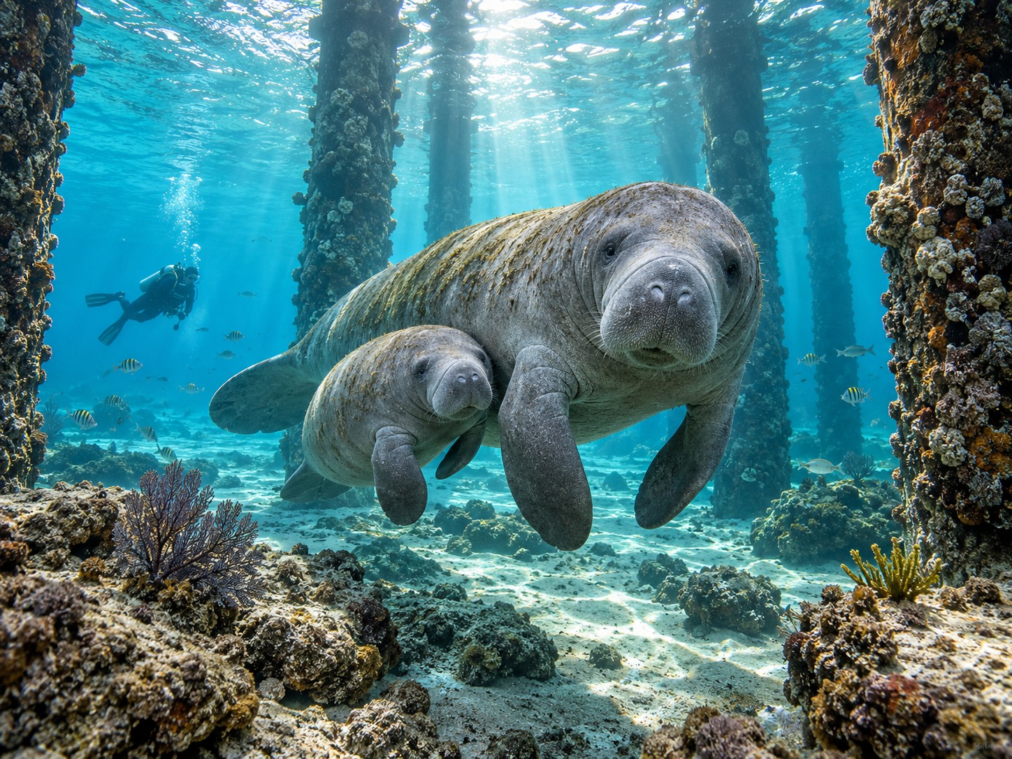Manatee Under Blue Heron Bridge