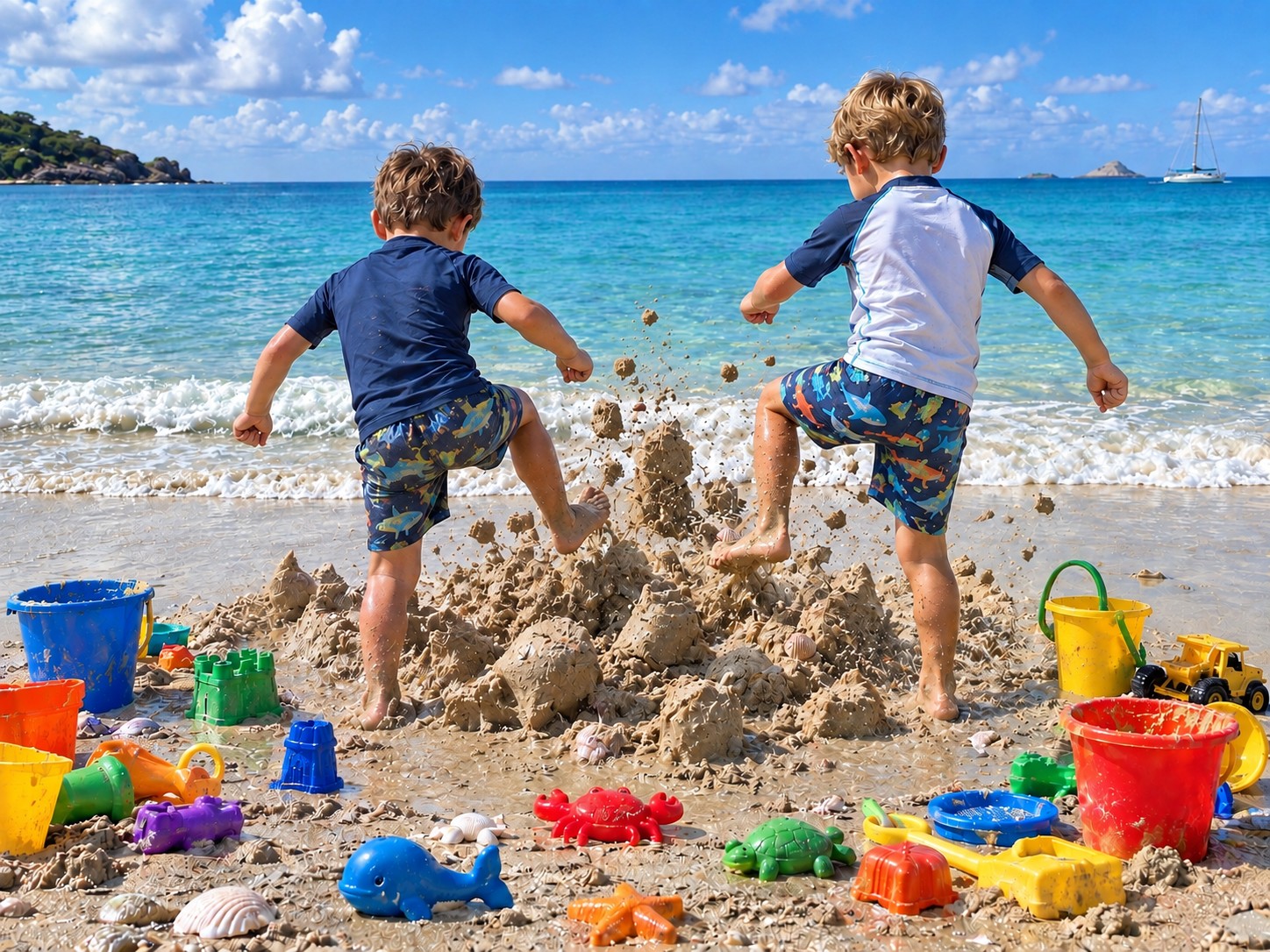 Boys Destroying Sand Castle