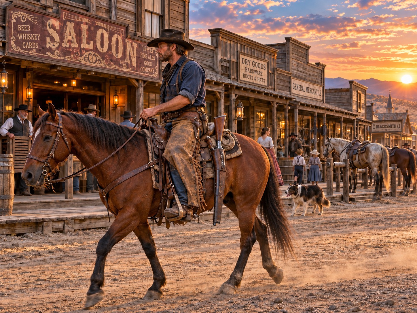 Cowboy Riding into Town