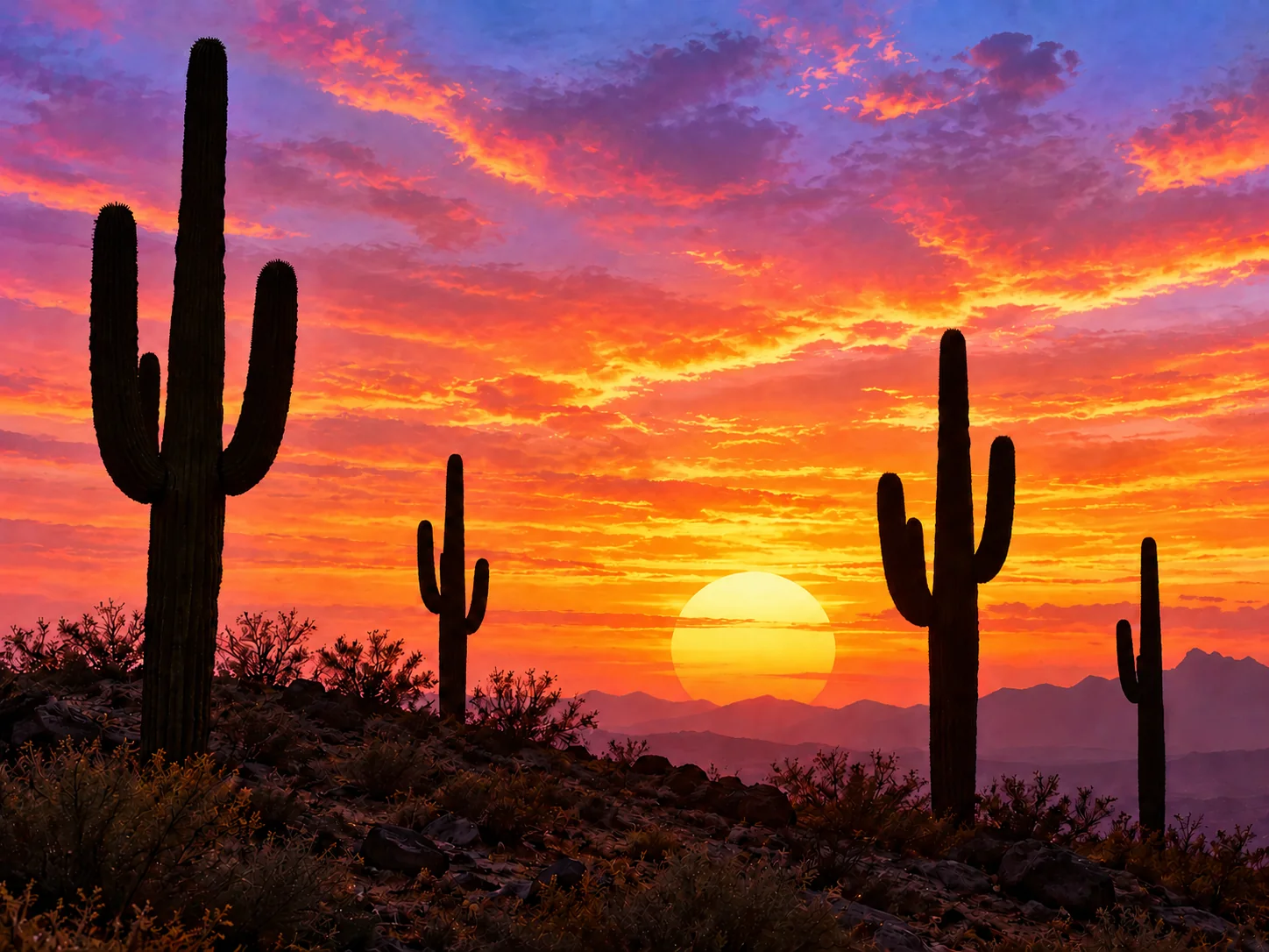 Saguaro Cactus Silhouettes